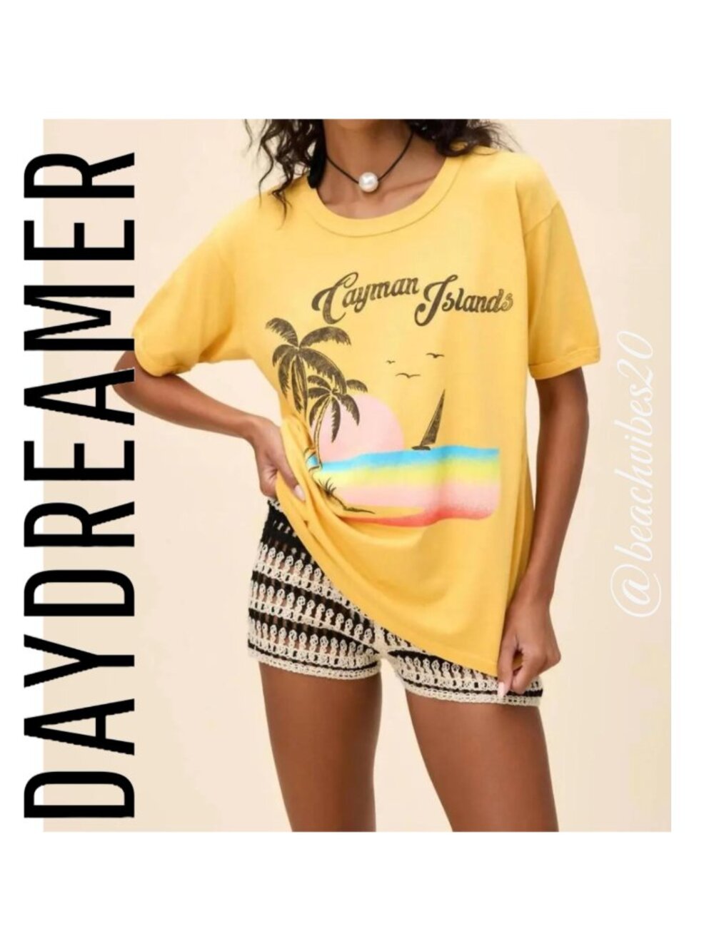 DAYDREAMER Cayman Islands Oversized Ringer Tee Dusty Gold Medium NWT